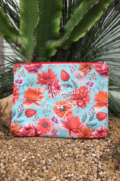 Necessaire Porta Calcinha Limpinha Sujinha G Azul Claro e Vermelho