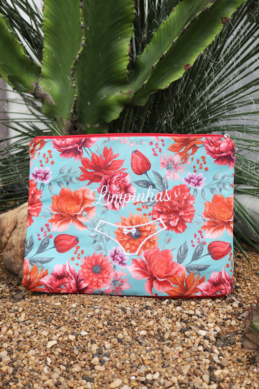 Necessaire Porta Calcinha Limpinha Sujinha G Azul Claro e Vermelho