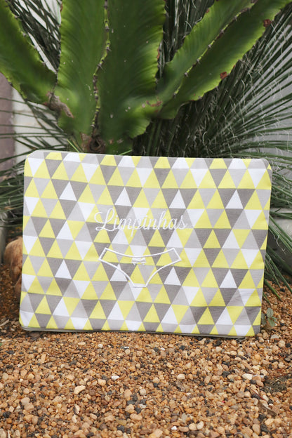 Necessaire Porta Calcinha Limpinha Sujinha G Amarelo e Cinza