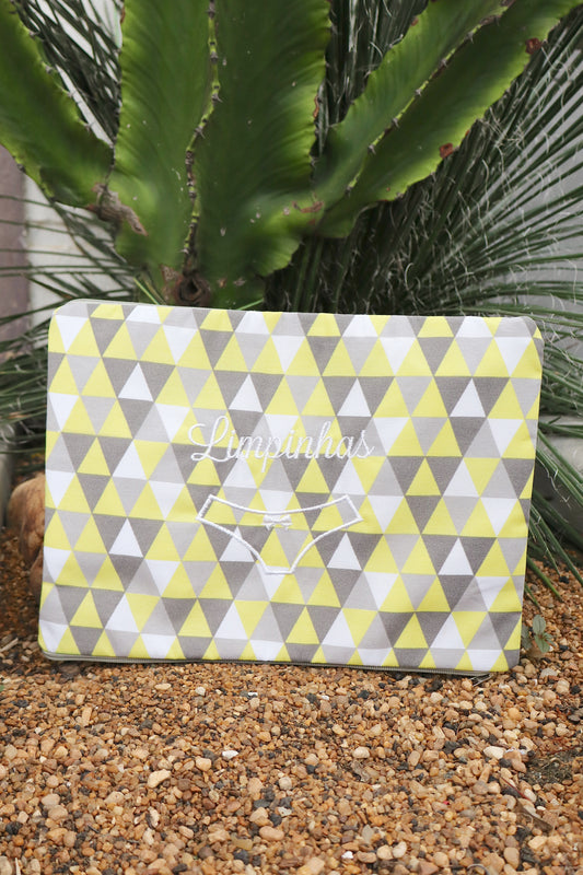 Necessaire Porta Calcinha Limpinha Sujinha G Amarelo e Cinza