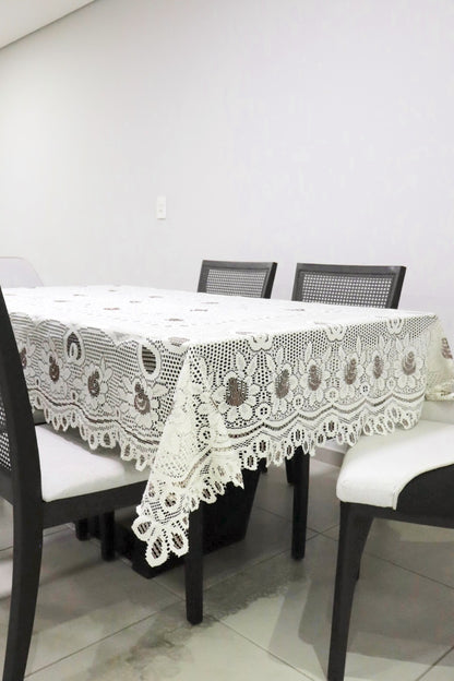 Toalha de Mesa Renda Cru e Cinza 1,5mx2,2m