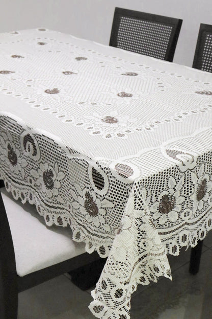 Toalha de Mesa Renda Cru e Cinza 1,5mx2,2m