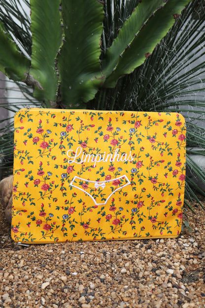 Necessaire Porta Calcinha Limpinha Sujinha G Florzinhas Amarelo