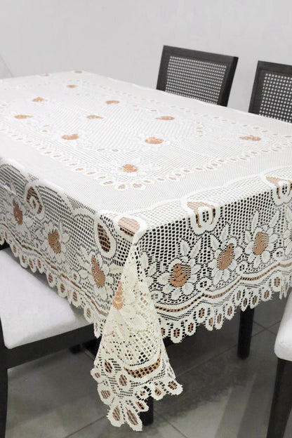 Toalha de Mesa Renda Cru e Bege 1,5mx2,2m