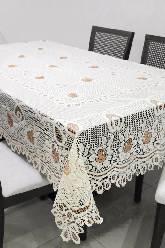 Toalha de Mesa Renda Cru e Bege 1,5mx2,2m