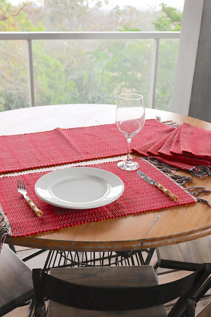 Jogo Americano Malha 7 Peças Vermelho