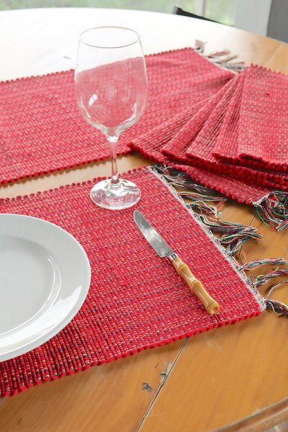 Jogo Americano Malha 7 Peças Vermelho