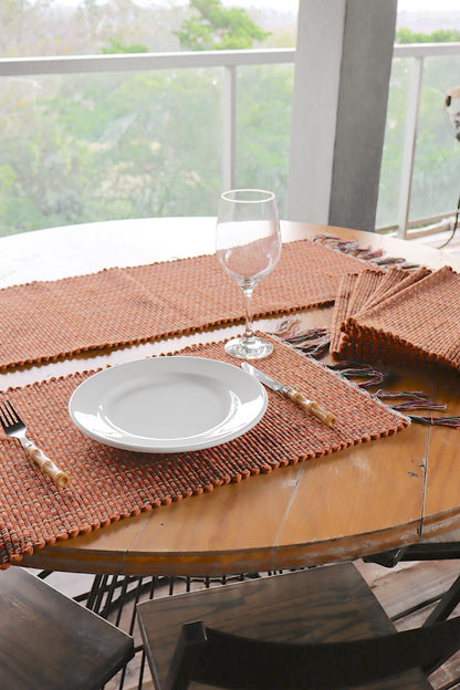 Jogo Americano Malha 7 Peças Terracota