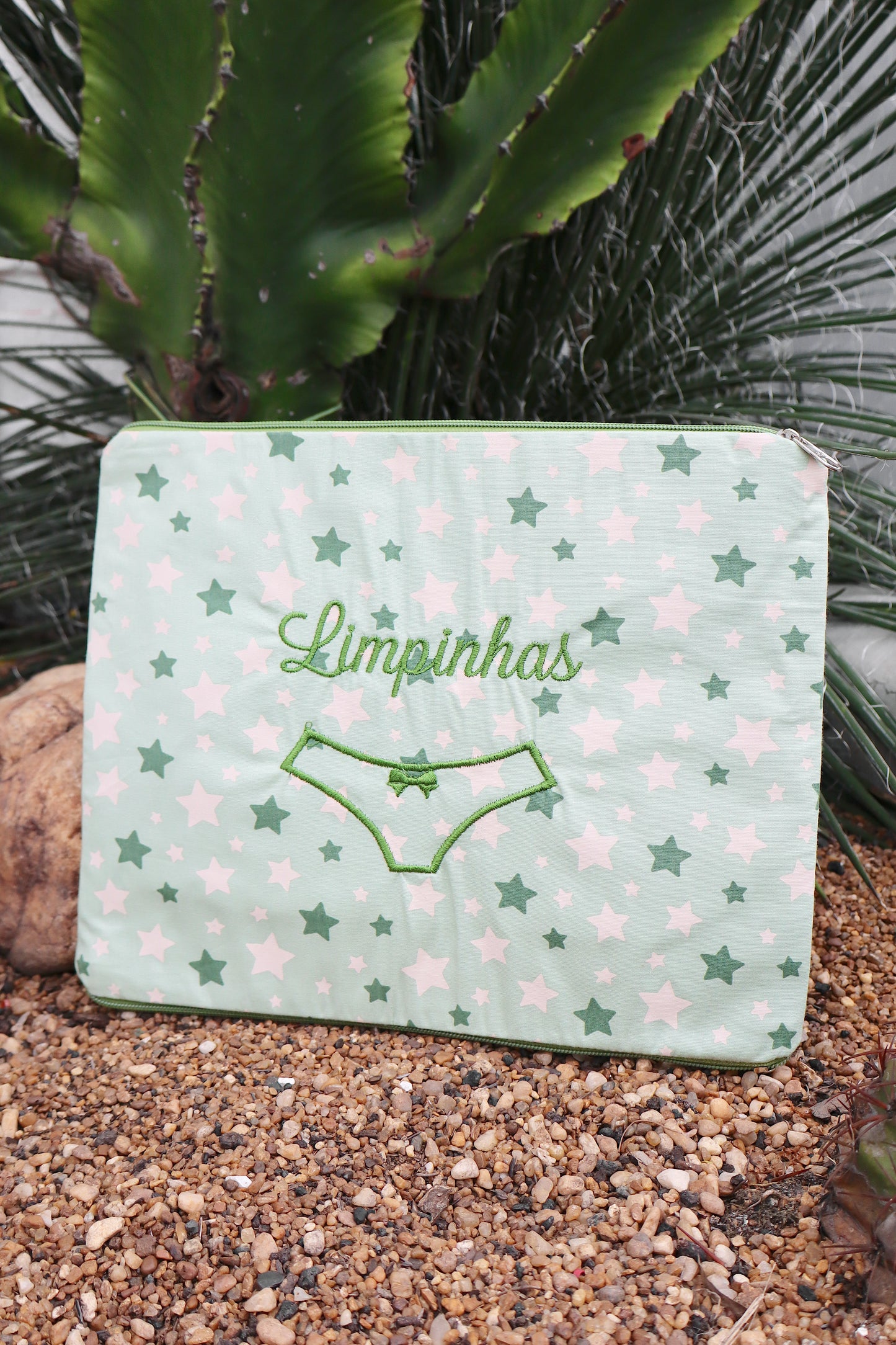 Necessaire Porta Calcinha Limpinha Sujinha G Estrelas Verde