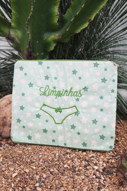 Necessaire Porta Calcinha Limpinha Sujinha G Estrelas Verde