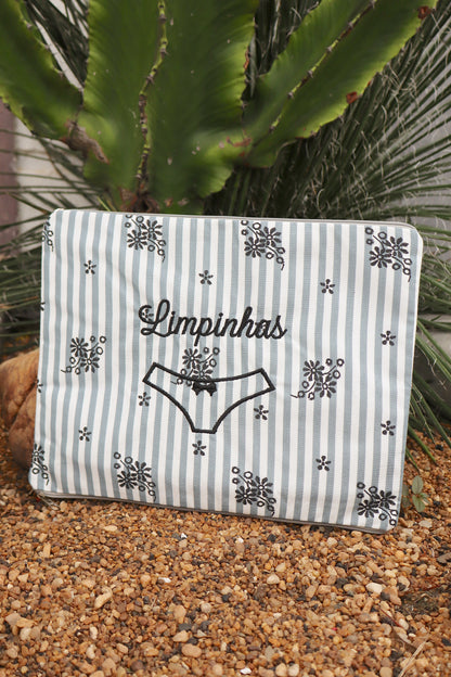 Necessaire Porta Calcinha Limpinha Sujinha G Listra Preta