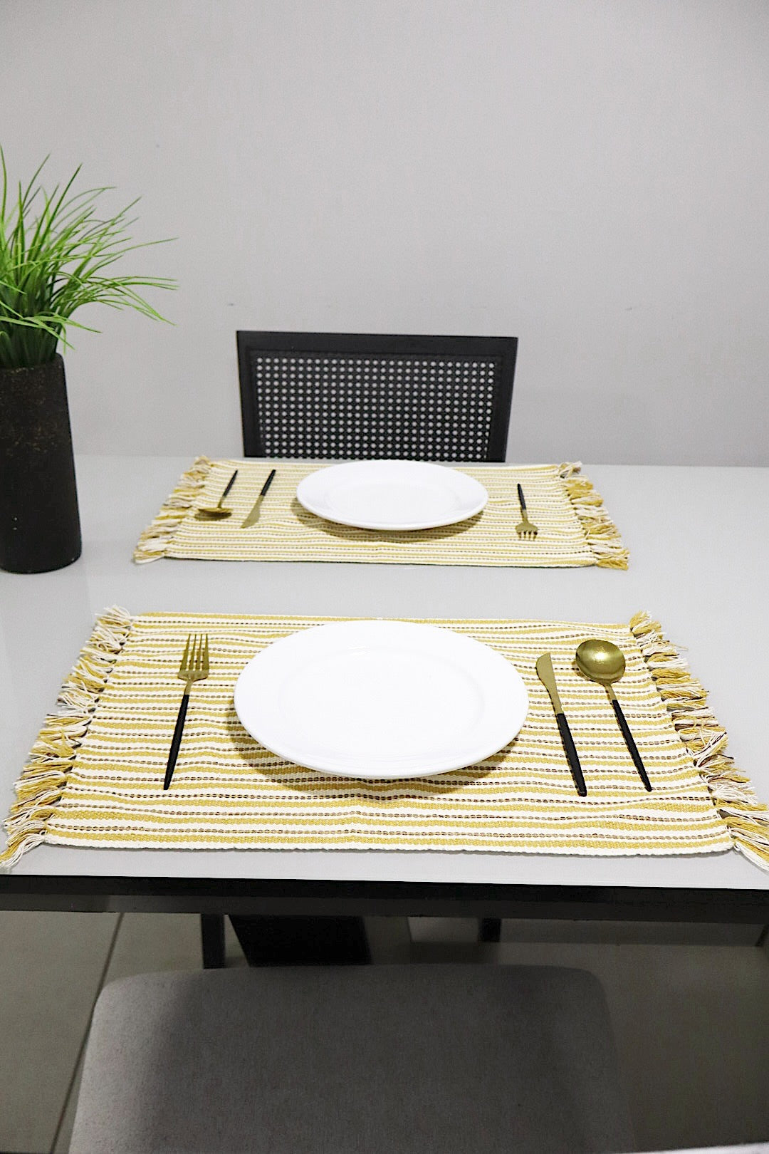 Par Jogo Americano Linha Mostarda e Bege