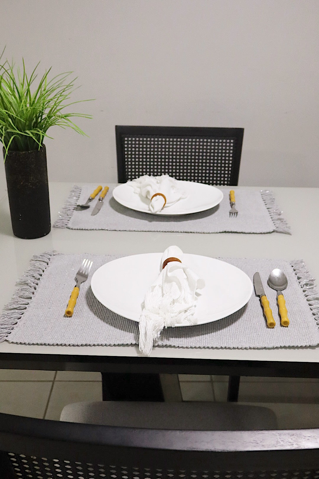 Par Lugar Americano Linha com Fio Lurex Cinza