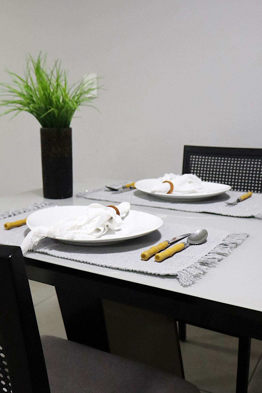 Par Lugar Americano Linha com Fio Lurex Cinza