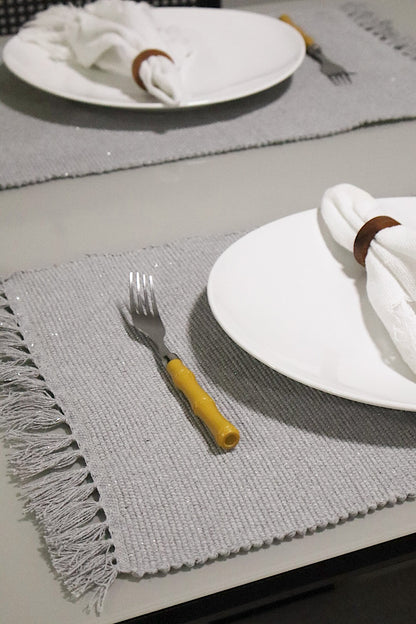 Par Lugar Americano Linha com Fio Lurex Cinza