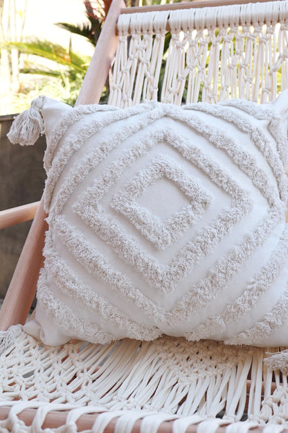 Capa de Almofada Bordada em Linho Tufada Boho 45x45 EST11