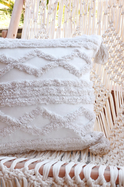 Capa de Almofada Bordada em Linho Tufada Boho 45x45 EST12