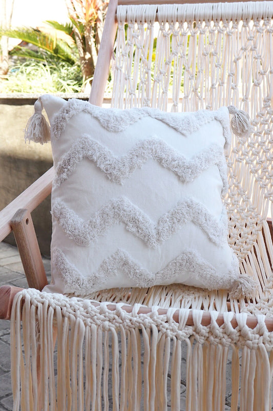 Capa de Almofada Bordada em Linho Tufada Boho 45x45 EST06