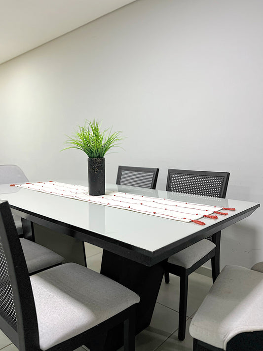 Caminho de Mesa Algodão com Pompom Terracota