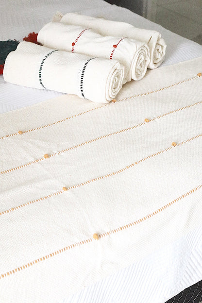 Peseira de Algodão com Pompom Mostarda Boho 0,50x2,30m