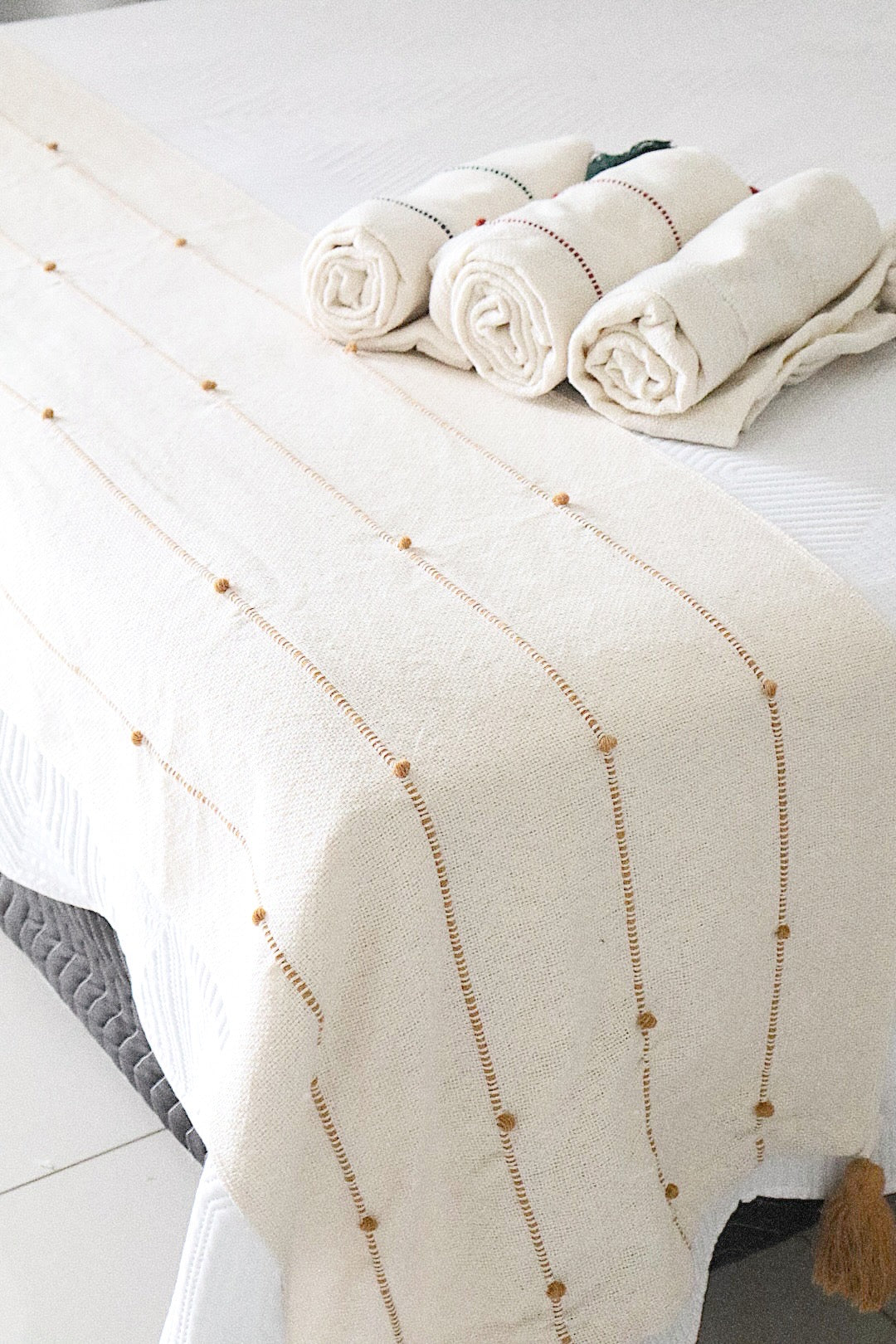 Peseira de Algodão com Pompom Mostarda Boho 0,50x2,30m