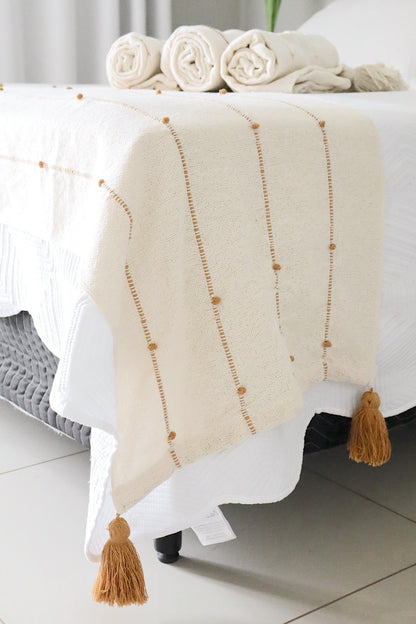 Peseira de Algodão com Pompom Mostarda Boho 0,50x2,30m