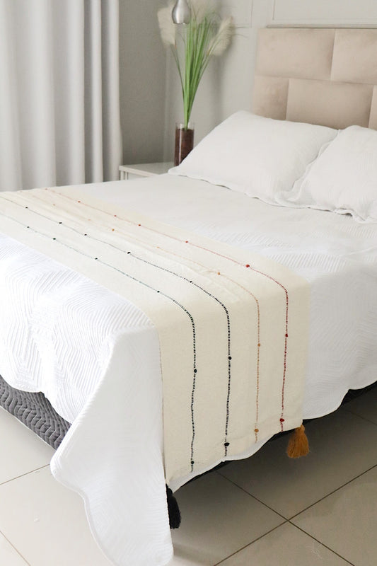 Peseira de Algodão com Pompom Colorida Boho 0,50x2,30m