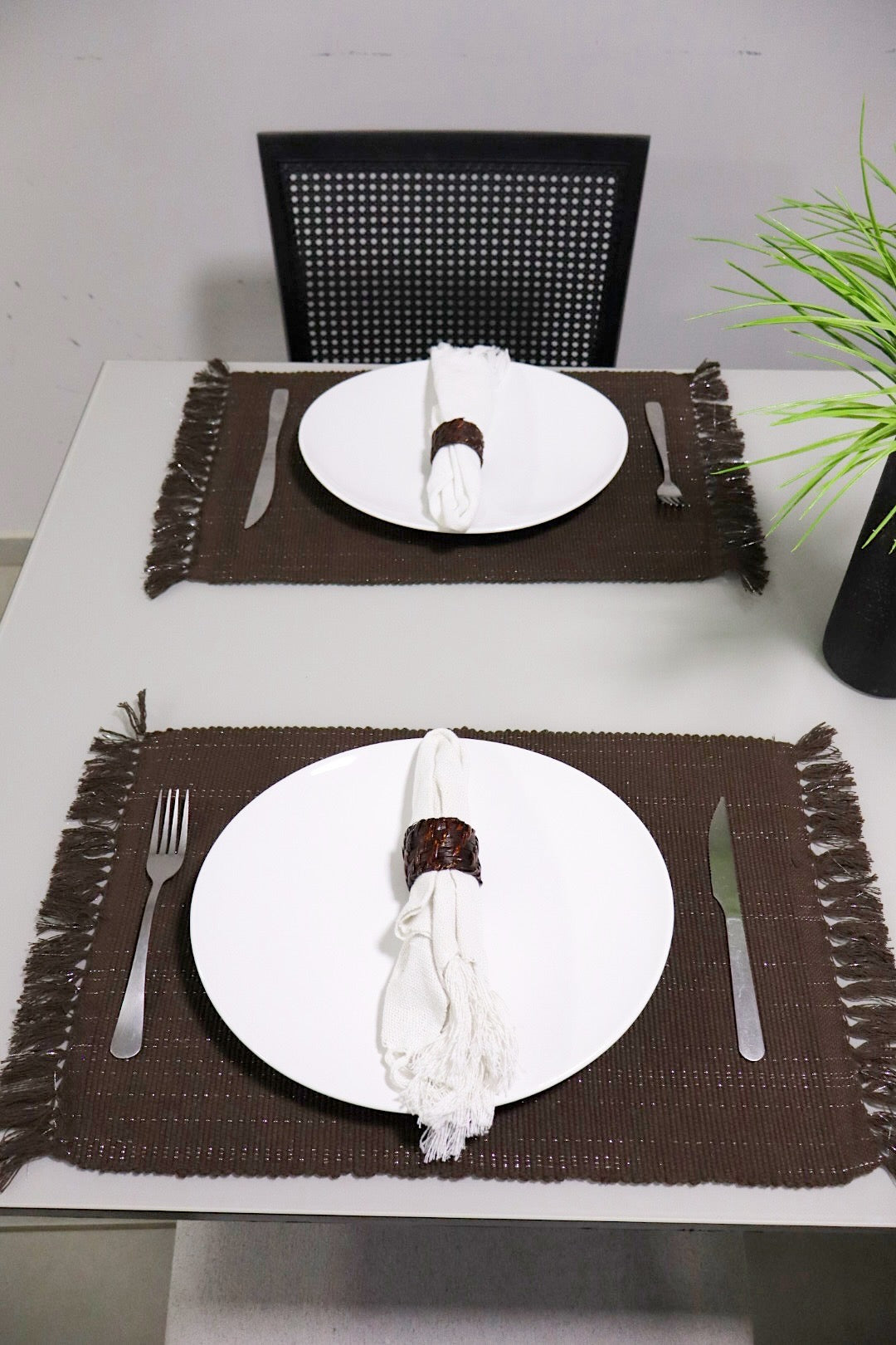 Par Lugar Americano Linha com Fio Lurex Marrom