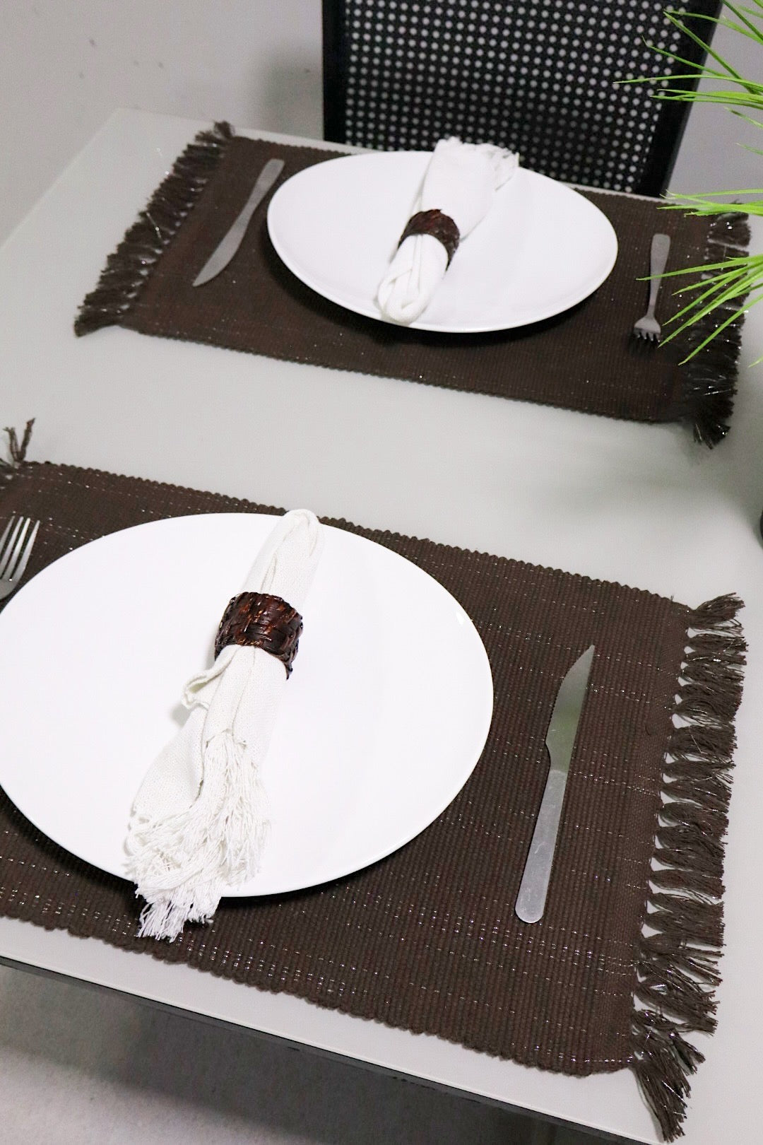 Par Lugar Americano Linha com Fio Lurex Marrom