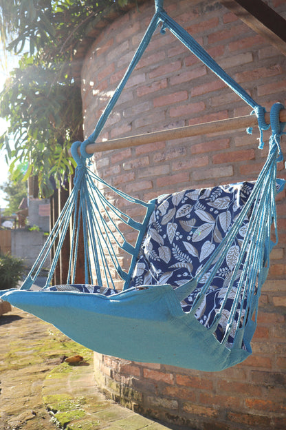 Rede Cadeira De Balanço Impermeável Folhas Azul