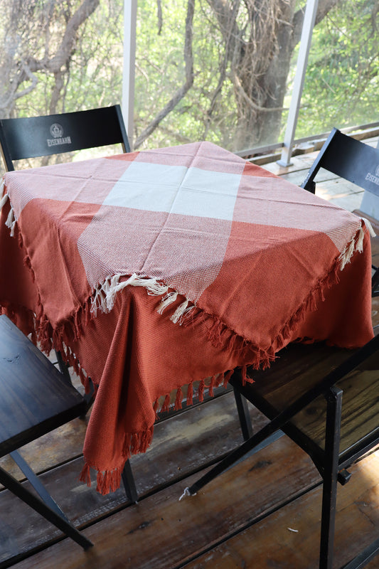 Toalha de Mesa Cobre Lanche com Duas Peças: Lisa e Xadrez Terracota