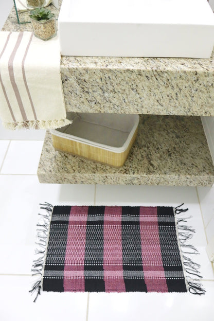 Kit 2 Peças de Lavabo Comum Xadrez Preto e Rosa