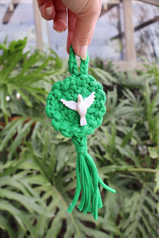 Mandala em Malha com Divino Espírito Santo Verde Bandeira
