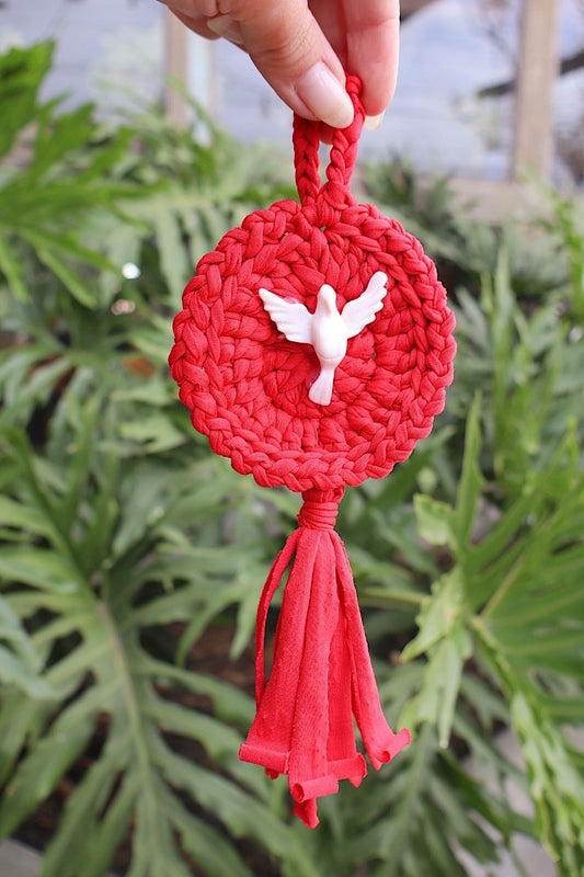Mandala em Malha com Divino Espírito Santo Vermelho