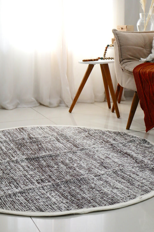 Tapete Algodão Redondo Dupla Face Preto/ Cru 1,5m