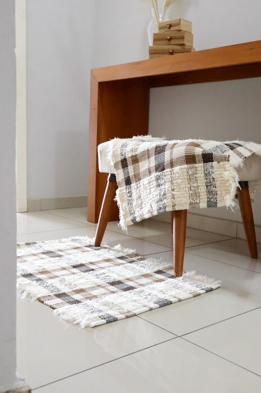 Tapete Algodão Felpudo Chic Xadrez 50x80cm