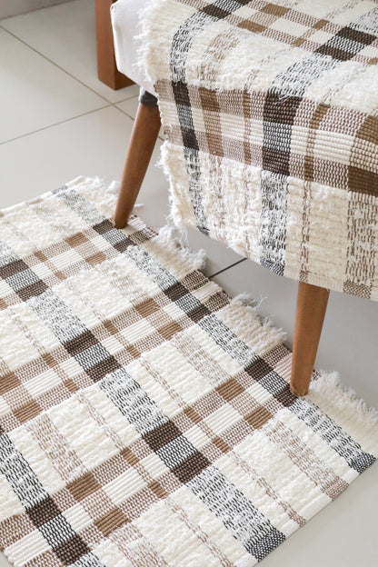 Tapete Algodão Felpudo Chic Xadrez 50x80cm