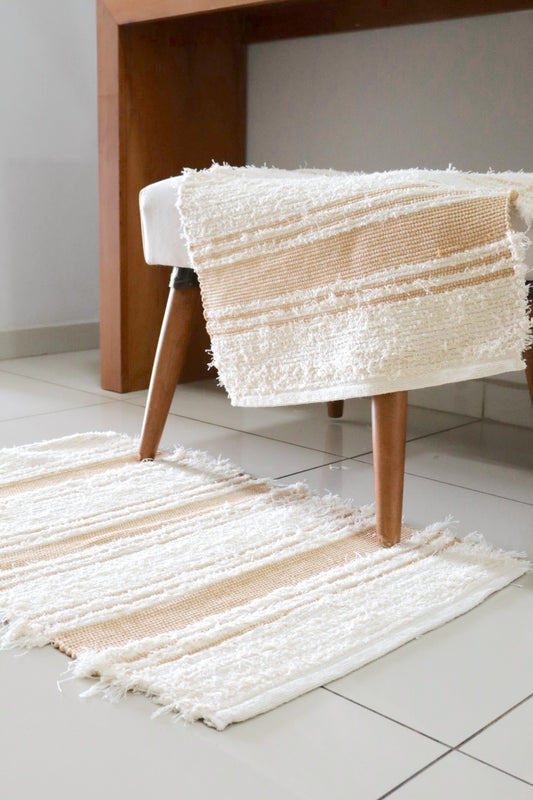 Tapete Algodão Felpudo Chic Listrado Mostarda 50x80cm