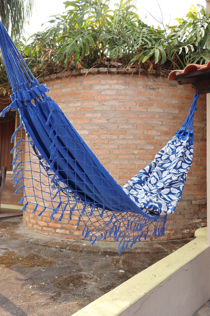 Rede de Algodão Forrada com Belize Semi Impermeável - Folhas Azul