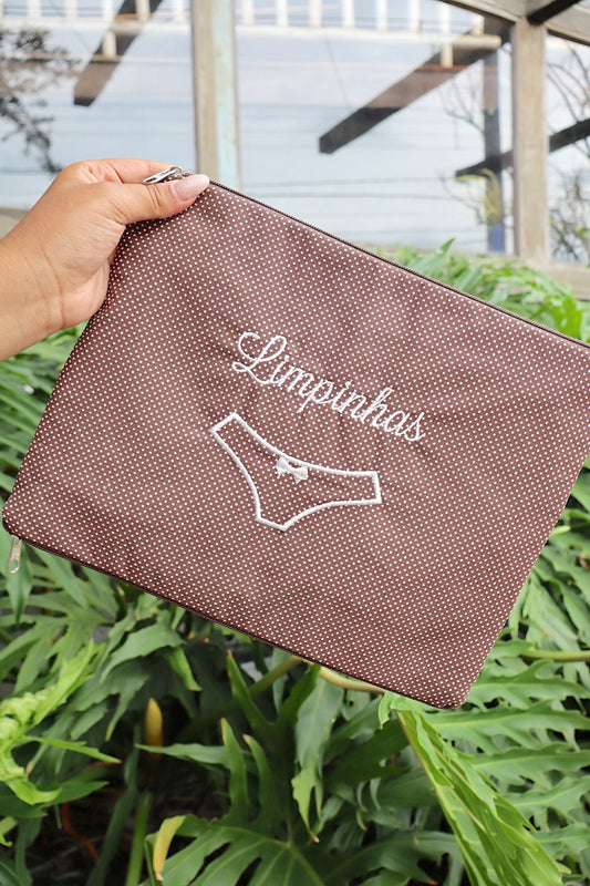 Necessaire Porta Calcinha Limpinha Sujinha G Poá Marrom