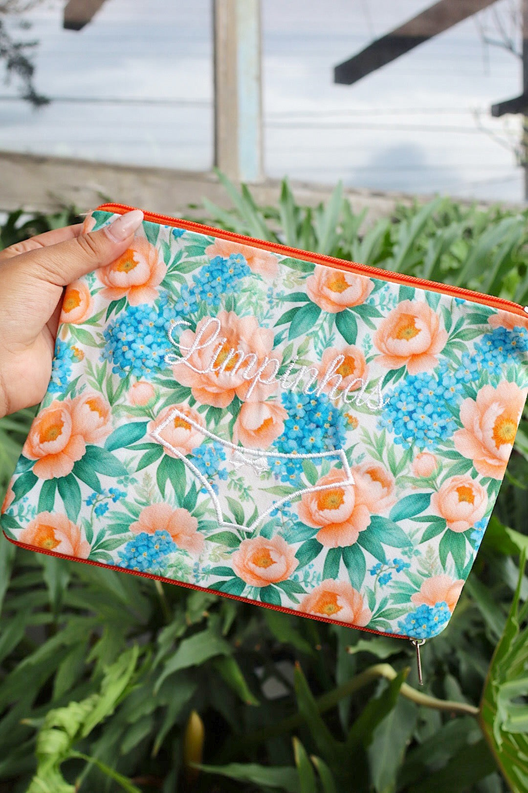 Necessaire Porta Calcinha Limpinha Sujinha P Azul e Salmão