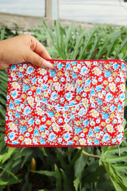 Necessaire Porta Calcinha Limpinha Sujinha P Flores Fundo Vermelho