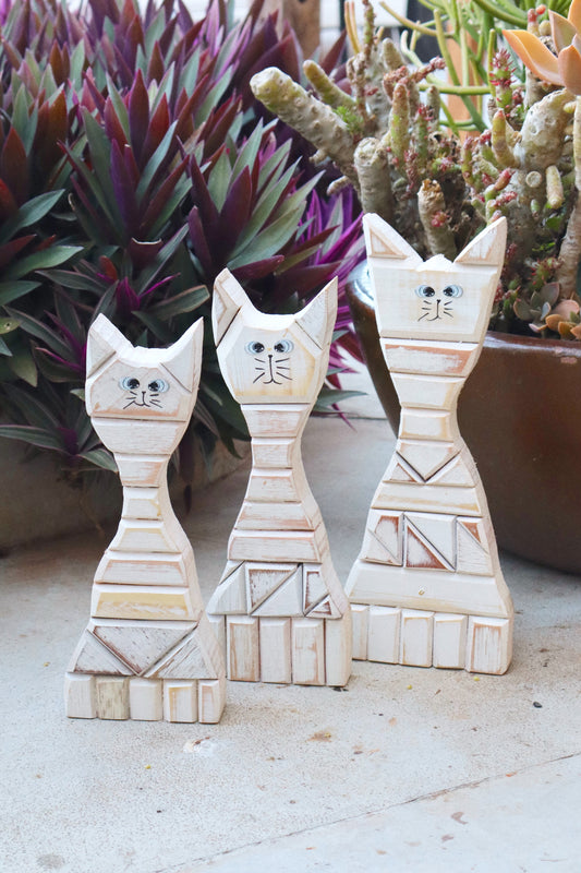 Trio Gato Madeira Branco Decoração