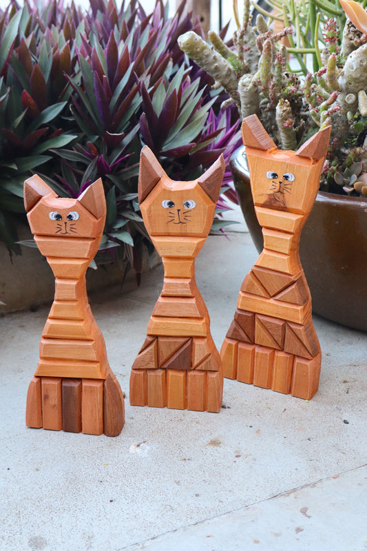 Trio Gato Madeira Neutro Decoração