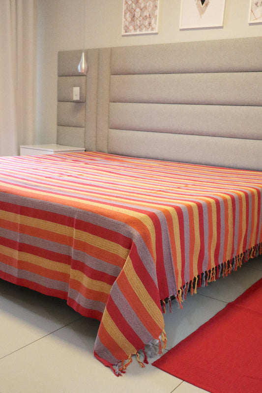Colcha para Cama Queen 2,40x2,60m Artesanal Listrada Colorida