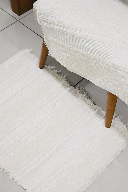 Tapete Algodão Felpudo Chic Listrado Cru 50x80cm