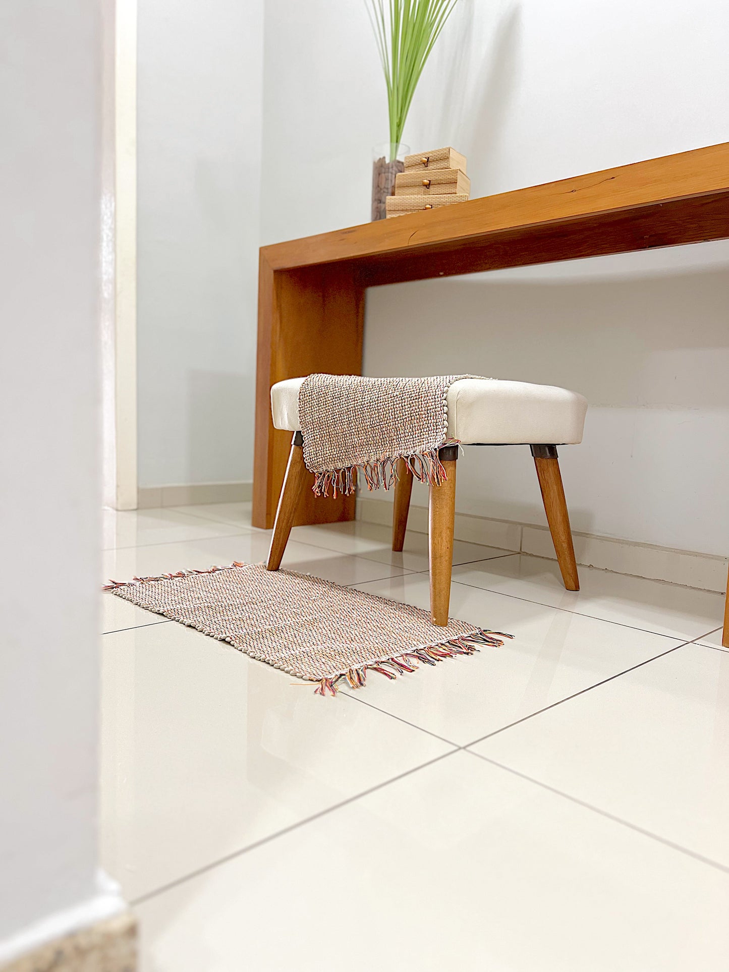 Par Tapete Malha Algodão Mini Liso Bege