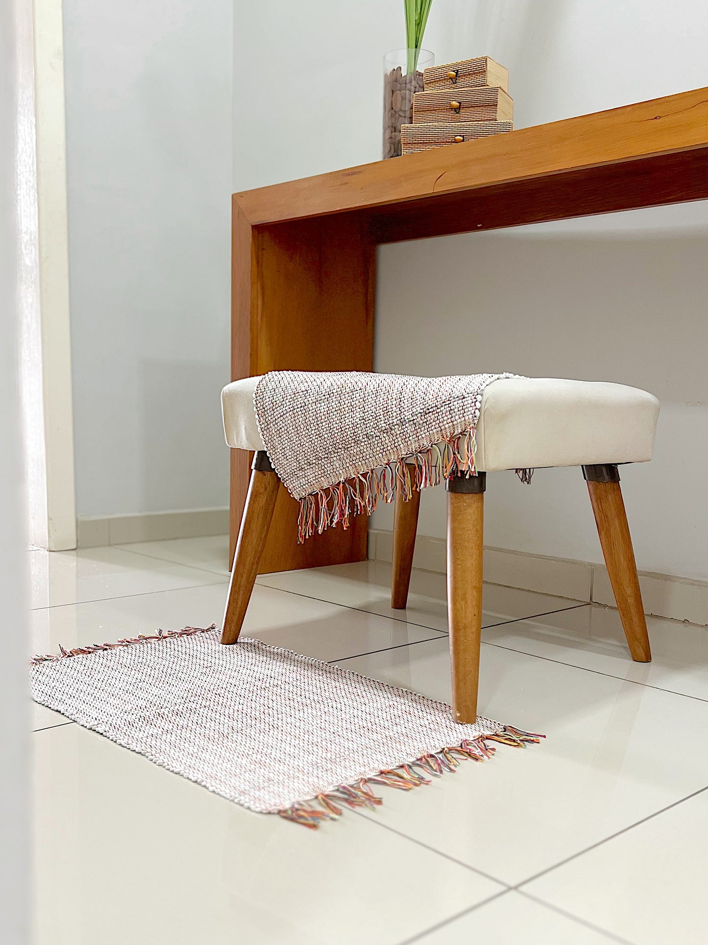 Par Tapete Malha Algodão Mini Liso Branco