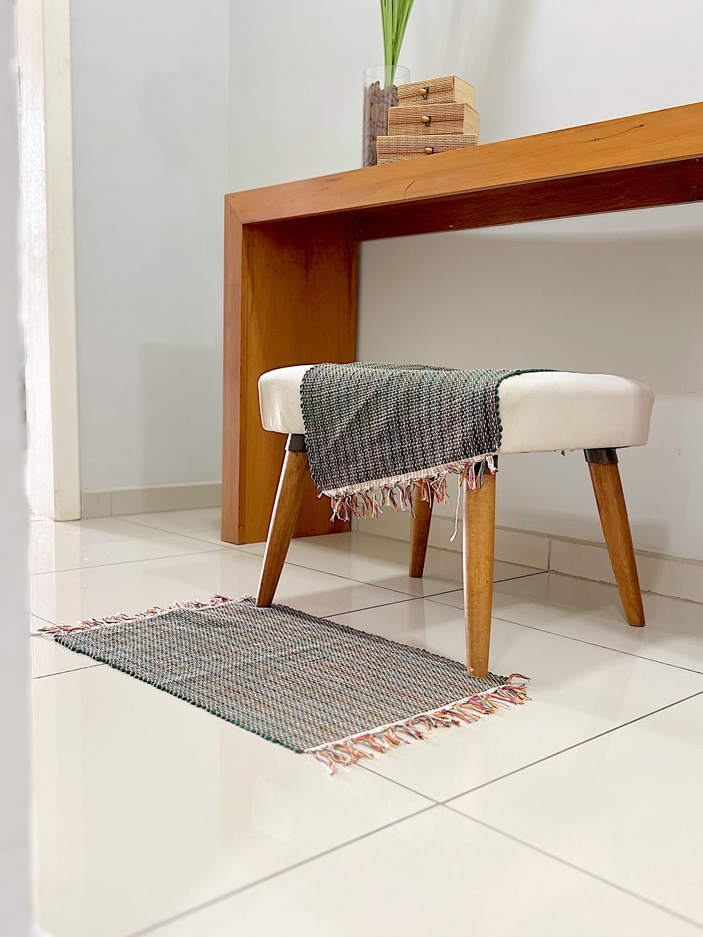 Par Tapete Malha Algodão Mini Liso Verde Escuro