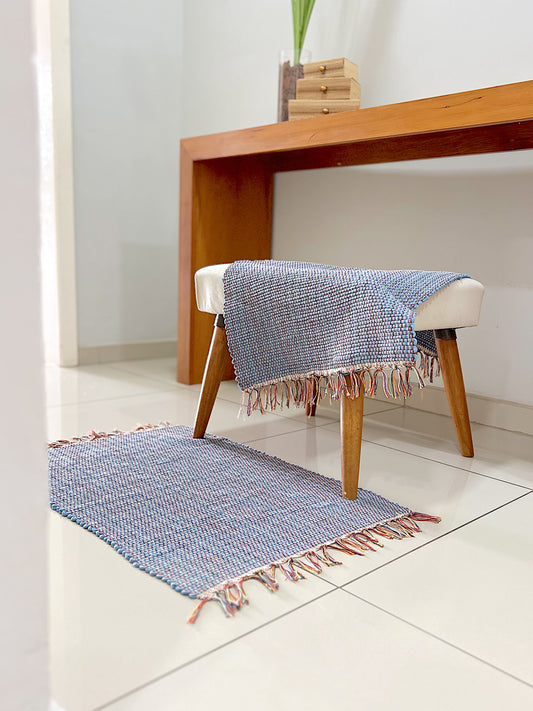 Par de Tapete de Malha Liso Azul Claro